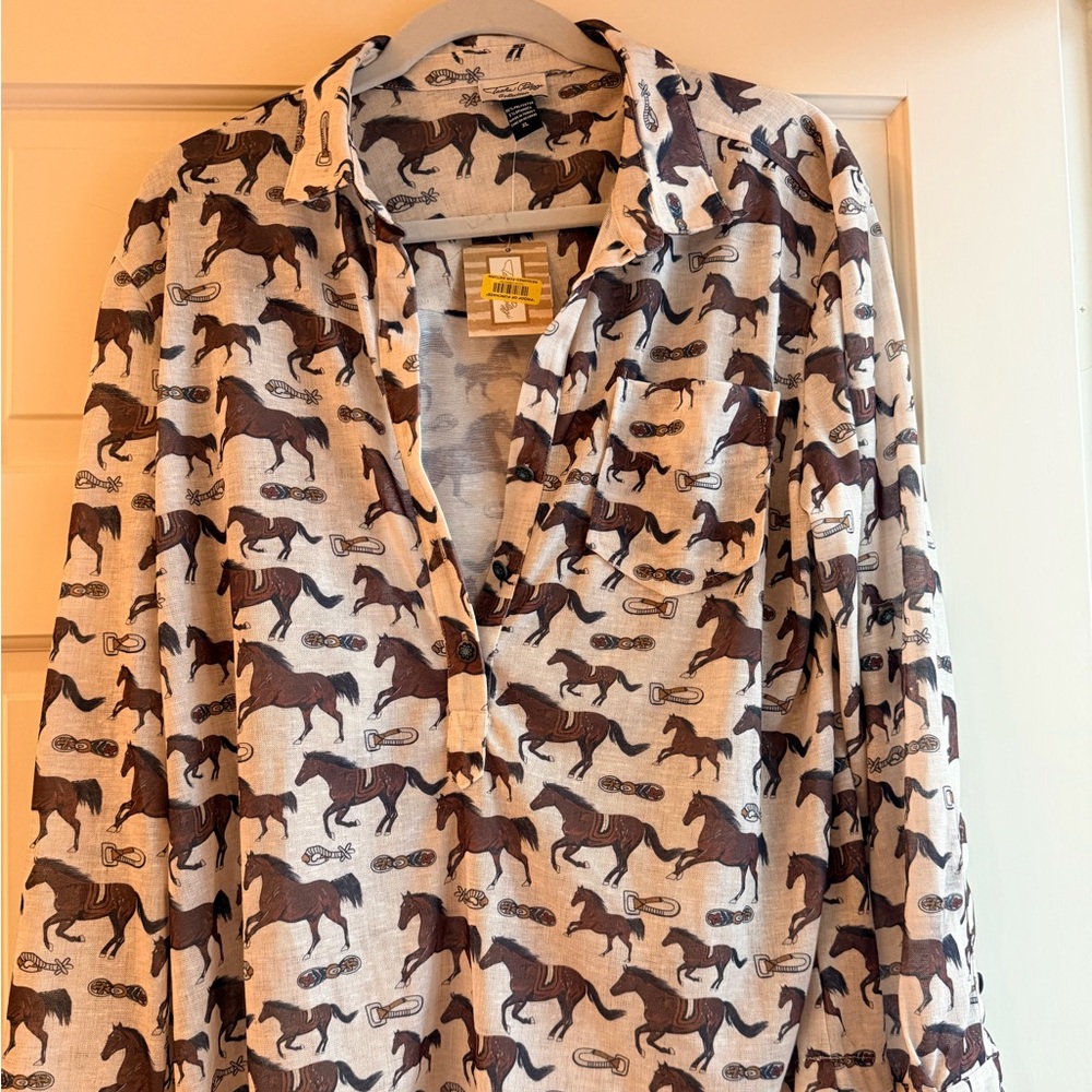 Tasha Polizzi Horse Print Shirt - Brown and White NWT